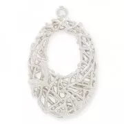 Oval brass cast iron pendant with interlaced wire 26 mm rhodié