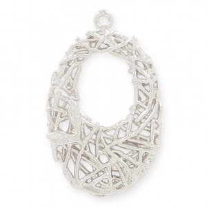 Oval brass cast iron pendant with interlaced wire 26 mm rhodié