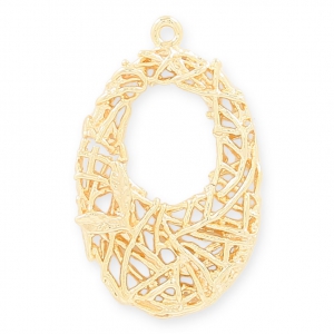 Oval brass cast iron pendant with interlaced wire 26 mm light gold HQ