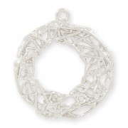 Round brass cast iron pendant with interlaced wire 22 mm rhodié