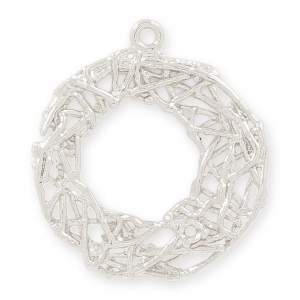 Round brass cast iron pendant with interlaced wire 22 mm rhodié