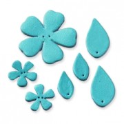 7 flowers and leather leaves to decorate 27-55 mm Turquoise x1|raw }}