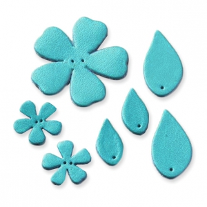 7 flowers and leather leaves to decorate 27-55 mm Turquoise x1