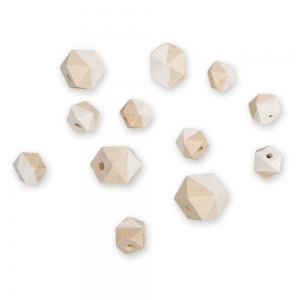 12 perles facettées en bois pour création DIY - 15/20 mm - Blanc