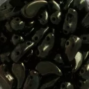 Zoliduo® Right pressed glass beads with two holes 5x8mm Jet Green Luster x20