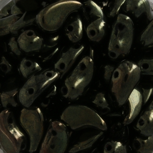 Zoliduo® Right pressed glass beads with two holes 5x8mm Jet Green Luster x20