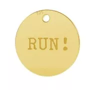 925 Sterling Silver medal charm Run 11 mm fine Gold plated x1