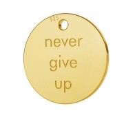 925 Sterling Silver medal charm Never give up 11 mm fine Gold plated|raw }}