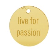 925 Sterling Silver medal charm Live for passion 11 mm fine Gold plated|raw }}