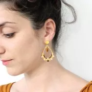 Cabochon earstuds 1028/1088 et Zircon 8mm with a ring Fine gold plated x2