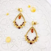 Cabochon earstuds 1028/1088 et Zircon 8mm with a ring Fine gold plated x2