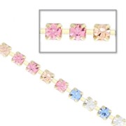 Rhinestones chain in cut crystal 2.10 mm Crystal/Light Peach/Light Rose/Sapphire x50cm