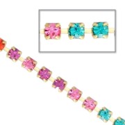 Rhinestones chain in cut crystal 2.10 mm Blue Zircon/Rose/Fuchsia/Hyacix50c|raw }}