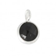 Faceted charm 6.9 mm with 925 sterling silver pendant /Black Onyx