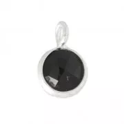 Faceted charm 6.9 mm with 925 sterling silver pendant /Black Onyx