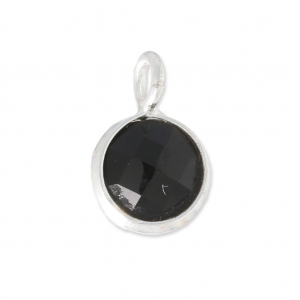 Faceted charm 6.9 mm with 925 sterling silver pendant /Black Onyx