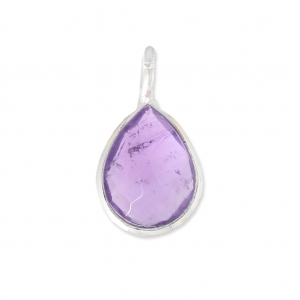 Faceted charm 6.8x12.7 mm with 925 sterling silver pendant /Amethyst x1