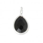 Faceted charm 6.8x12.7 mm 925 sterling silver pendant /Black Onyx x1