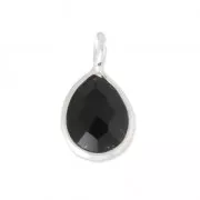 Faceted charm 6.8x12.7 mm 925 sterling silver pendant /Black Onyx x1