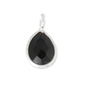 Faceted charm 6.8x12.7 mm 925 sterling silver pendant /Black Onyx x1