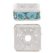 Squared rhinestones Rondelle 6 mm Silver tone/Aquamarine x1