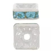 Squared rhinestones Rondelle 6 mm Silver tone/Aquamarine x1