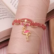 Pink Flamingo epoxy resin Charm 24mm Pink Coral/gold tone x1