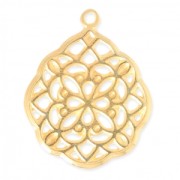 Metal charm openwork drop pattern 26.5mm fine Gold plated  x1