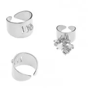 Adjustable brass ring with 3 rings to customize Fine Antique silver plating x1