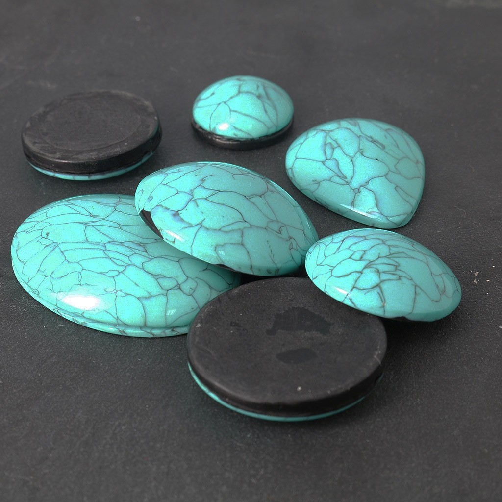 Handcraft polymer clay cabochon Curved 25 mm Turquoise Perles & Co