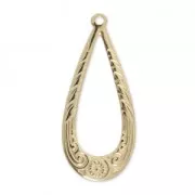 Thin drop pendant with flowers 24 mm - Gold-filled x1