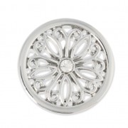 Metal cabochon 33 mm with rhinestones - Rosace - Rhodium tone x1