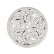 Metal cabochon 33 mm with rhinestones - Rosace - Rhodium tone x1