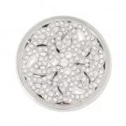 Metal cabochon 33 mm with rhinestones - Rosace - Rhodium tone x1