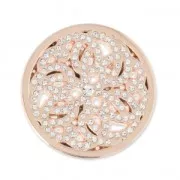 Metal cabochon 33 mm with rhinestones - Rosace - Rose Gold Tone x1