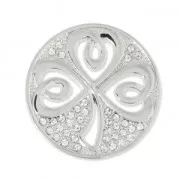 Metal cabochon 33 mm with rhinestones - Clover - Rhodium tone x1