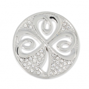 Metal cabochon 33 mm with rhinestones - Clover - Rhodium tone x1