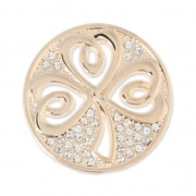 Metal cabochon 33 mm with rhinestones - Clover - Gold Tone x1