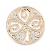 Metal cabochon 33 mm with rhinestones - Clover - Gold Tone x1