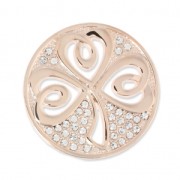 Metal cabochon 33 mm with rhinestones - Clover - Rose Gold Tone x1