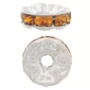 Rondelle Rhinestones 8mm Silver tone/Topaz x1