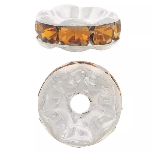 Rondelle Rhinestones 8mm Silver tone/Topaz x1