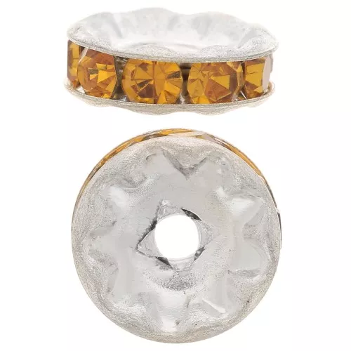 Rhinestones Rondelle 10mm Silver tone/Topaz x1