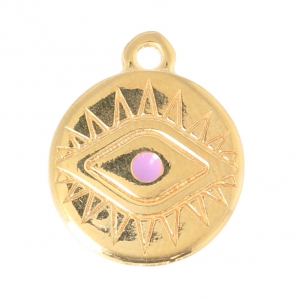 Charm médaille oeil porte-bonheur doré / résine époxy 16 mm