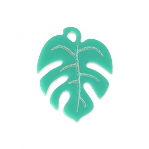 Tropcial philodendron charm 22 mm - costume jewelry creation - Turquoise