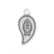 Leaf pendant with fish motif 9x15 mm Antique Silver Plating