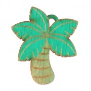 Wooden palm tree pendant 39x46 mm - for DIY creation of accessories & jewels|raw }}