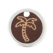 Wood and metal round palm tree charm 20 mm Brown/Silver Tone x1|raw }}