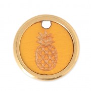 Wood and metal round pineapple charm 20 mm Orange/Gold Tone x1|raw }}