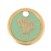 Wood and metal round cactus charm 20 mm Green/Gold Tone x1|raw }}